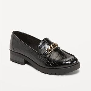 Faux Leather Chunky Heel Loafers